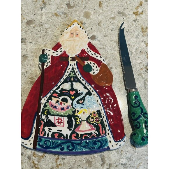 Jim Shore Holiday Traditions Cheese Plate Trivet Christmas Decor Matching Knife - Picture 2 of 6